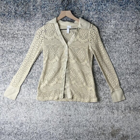Jonathan Simkhai Sweater Womens XS Beige Crochet Knit Button Cardigan Boho Top - Picture 1 of 6